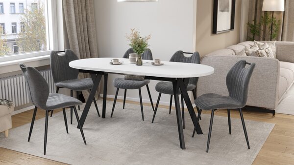 ALMO Biely mat / čierne nohy - OVÁLNY ROZKLADACÍ STÔL 120-220 cm PRE 10-12 OSÔB