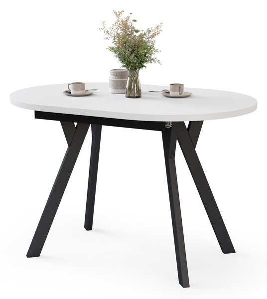 ALMO Biely mat / čierne nohy - OVÁLNY ROZKLADACÍ STÔL 120-220 cm PRE 10-12 OSÔB