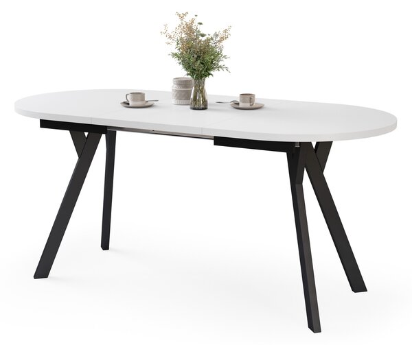 ALMO Biely mat / čierne nohy - OVÁLNY ROZKLADACÍ STÔL 120-220 cm PRE 10-12 OSÔB