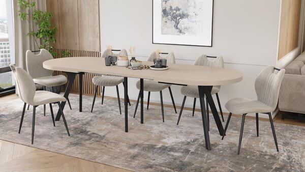 EXPANSO Kašmír / čierne nohy - OVÁLNY ROZKLADACÍ STÔL 160-360 cm PRE 16-18 OSÔB