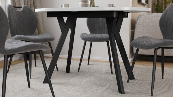 ALMO Biely mat / čierne nohy - OVÁLNY ROZKLADACÍ STÔL 120-220 cm PRE 10-12 OSÔB