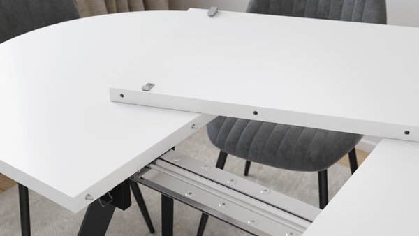 ALMO Biely mat / čierne nohy - OVÁLNY ROZKLADACÍ STÔL 120-220 cm PRE 10-12 OSÔB