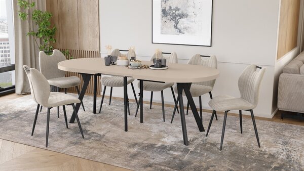 EXPANSO Kašmír / čierne nohy - OVÁLNY ROZKLADACÍ STÔL 160-360 cm PRE 16-18 OSÔB