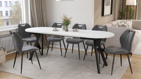 ALMO Biely mat / čierne nohy - OVÁLNY ROZKLADACÍ STÔL 120-220 cm PRE 10-12 OSÔB