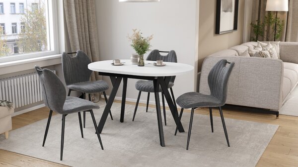 ALMO Biely mat / čierne nohy - OVÁLNY ROZKLADACÍ STÔL 120-220 cm PRE 10-12 OSÔB