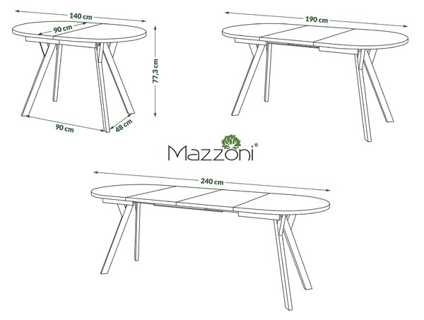 ALMO Čierny mat / čierne nohy - OVÁLNY ROZKLADACÍ STÔL 120-220 cm PRE 10-12 OSÔB