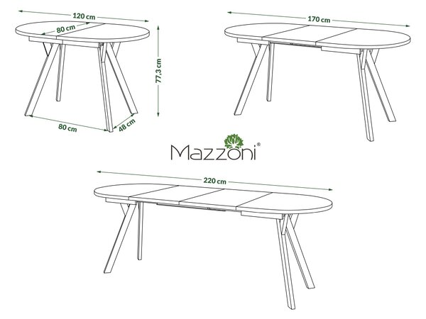 ALMO Čierny mat / čierne nohy - OVÁLNY ROZKLADACÍ STÔL 120-220 cm PRE 10-12 OSÔB