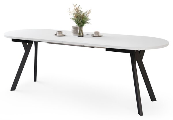 ALMO Biely mat / čierne nohy - OVÁLNY ROZKLADACÍ STÔL 120-220 cm PRE 10-12 OSÔB