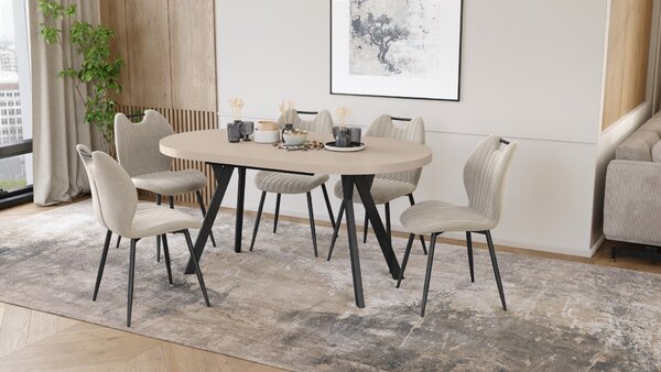 EXPANSO Kašmír / čierne nohy - OVÁLNY ROZKLADACÍ STÔL 160-360 cm PRE 16-18 OSÔB