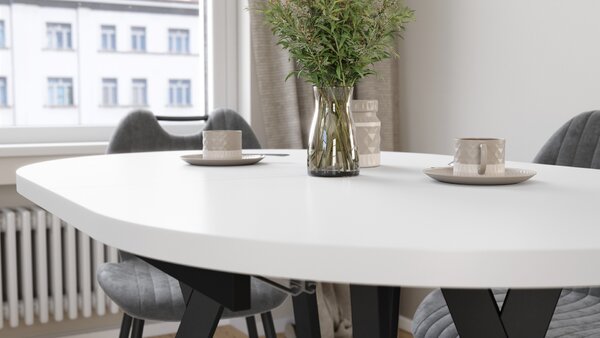 ALMO Biely mat / čierne nohy - OVÁLNY ROZKLADACÍ STÔL 120-220 cm PRE 10-12 OSÔB