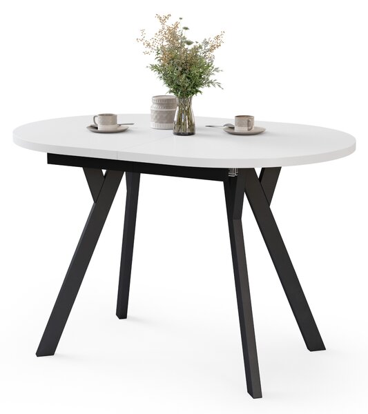 ALMO Biely mat / čierne nohy - OVÁLNY ROZKLADACÍ STÔL 120-220 cm PRE 10-12 OSÔB