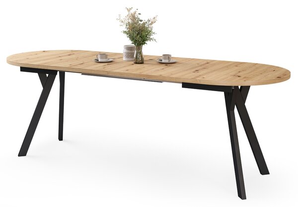 ALMO Dub Artisan / čierne nohy - OVÁLNY ROZKLADACÍ STÔL 120-220 cm PRE 10-12 OSÔB