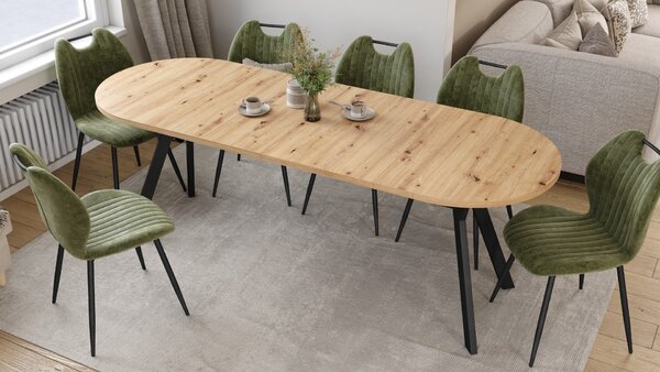 ALMO Dub Artisan / čierne nohy - OVÁLNY ROZKLADACÍ STÔL 120-220 cm PRE 10-12 OSÔB