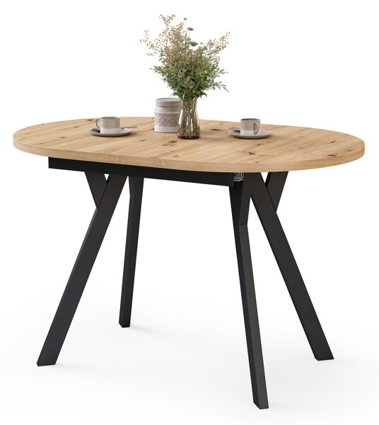 ALMO Dub Artisan / čierne nohy - OVÁLNY ROZKLADACÍ STÔL 120-220 cm PRE 10-12 OSÔB