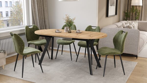 ALMO Dub Artisan / čierne nohy - OVÁLNY ROZKLADACÍ STÔL 120-220 cm PRE 10-12 OSÔB