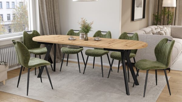 ALMO Dub Artisan / čierne nohy - OVÁLNY ROZKLADACÍ STÔL 120-220 cm PRE 10-12 OSÔB