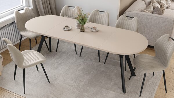 ALMO Kašmír / čierne nohy - OVÁLNY ROZKLADACÍ STÔL 120-220 cm PRE 10-12 OSÔB
