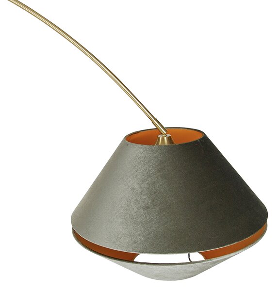 Mosadzná oblúková lampa s čiernym a dvojitým zamatovým tienidlom zelená - XXL