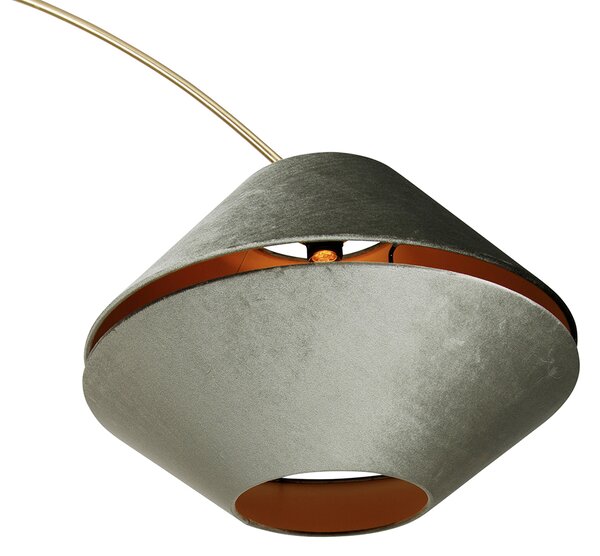 Mosadzná oblúková lampa s čiernym a dvojitým zamatovým tienidlom zelená - XXL