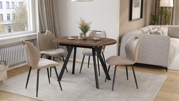 ALMO Hnedý dub / čierne nohy - OVÁLNY ROZKLADACÍ STÔL 120-220 cm PRE 10-12 OSÔB