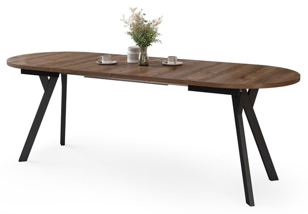 ALMO Hnedý dub / čierne nohy - OVÁLNY ROZKLADACÍ STÔL 120-220 cm PRE 10-12 OSÔB