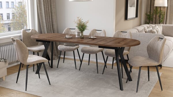 ALMO Hnedý dub / čierne nohy - OVÁLNY ROZKLADACÍ STÔL 120-220 cm PRE 10-12 OSÔB