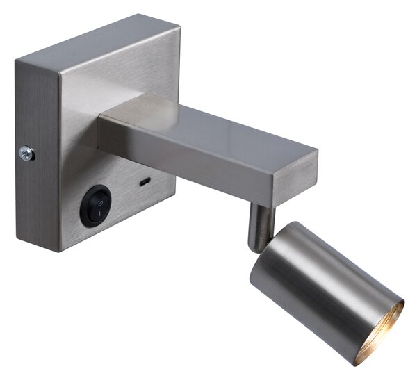 Moderné oceľové nástenné svietidlo s USB-C, naklápacie - Rex