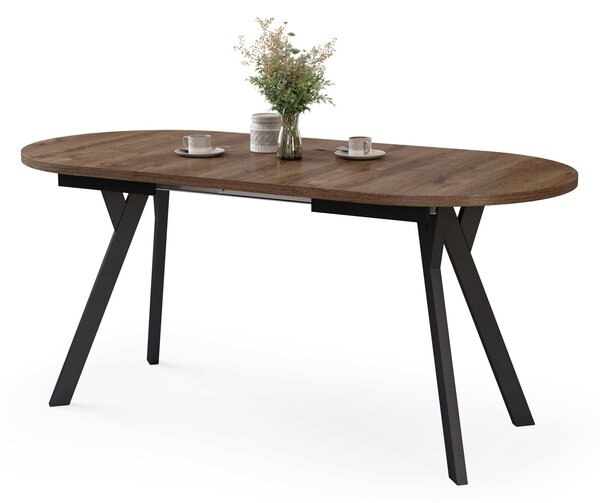 ALMO Hnedý dub / čierne nohy - OVÁLNY ROZKLADACÍ STÔL 120-220 cm PRE 10-12 OSÔB