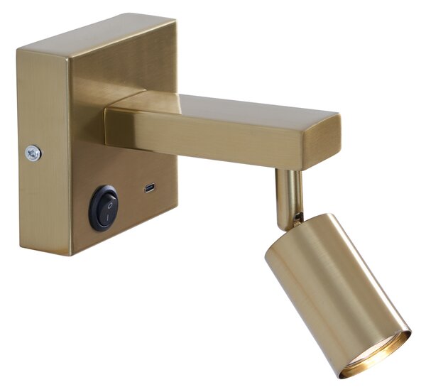 Moderná nástenná lampa zlatá s USB-C naklápacia - Rex