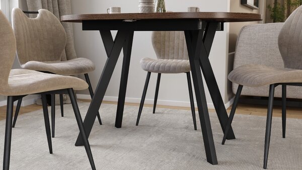 ALMO Hnedý dub / čierne nohy - OVÁLNY ROZKLADACÍ STÔL 120-220 cm PRE 10-12 OSÔB