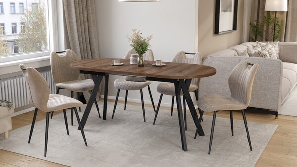ALMO Hnedý dub / čierne nohy - OVÁLNY ROZKLADACÍ STÔL 120-220 cm PRE 10-12 OSÔB