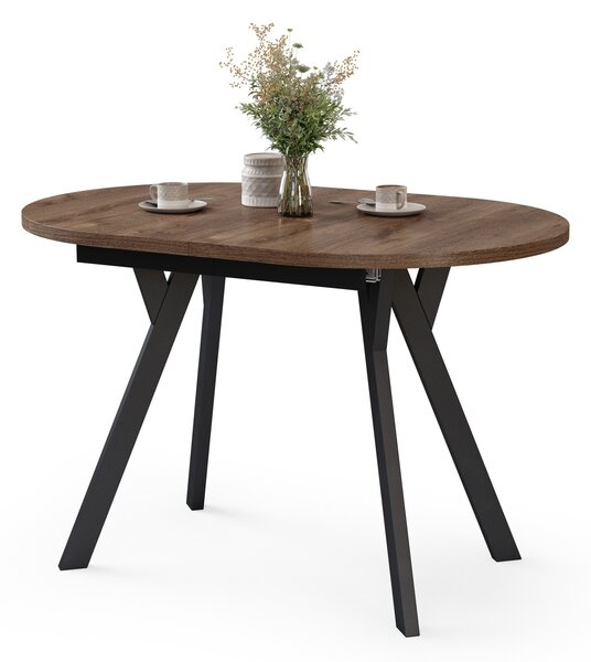 ALMO Hnedý dub / čierne nohy - OVÁLNY ROZKLADACÍ STÔL 120-220 cm PRE 10-12 OSÔB