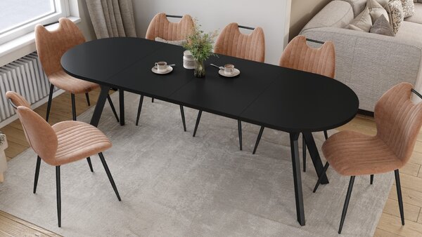 ALMO Čierny mat / čierne nohy - OVÁLNY ROZKLADACÍ STÔL 120-220 cm PRE 10-12 OSÔB