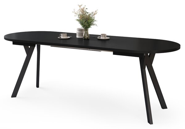 ALMO Čierny mat / čierne nohy - OVÁLNY ROZKLADACÍ STÔL 120-220 cm PRE 10-12 OSÔB