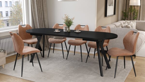 ALMO Čierny mat / čierne nohy - OVÁLNY ROZKLADACÍ STÔL 120-220 cm PRE 10-12 OSÔB