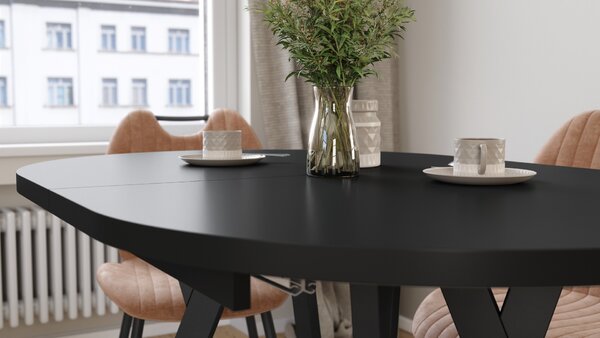 ALMO Čierny mat / čierne nohy - OVÁLNY ROZKLADACÍ STÔL 120-220 cm PRE 10-12 OSÔB
