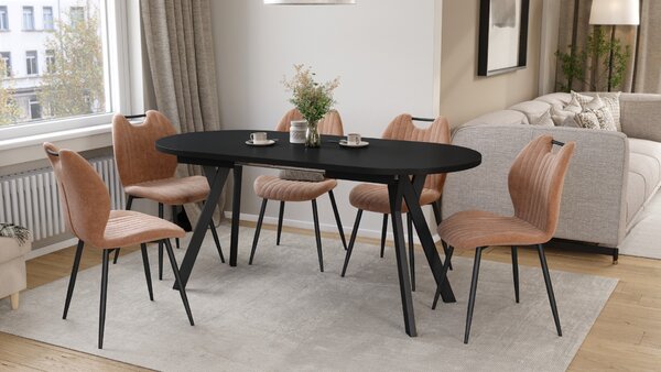 ALMO Čierny mat / čierne nohy - OVÁLNY ROZKLADACÍ STÔL 120-220 cm PRE 10-12 OSÔB