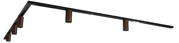 Moderný koľajnicový systém s 5 tmavými bronzovými bodovými svetlami 1-fázový GU10 50 mm - Iconic Ruby