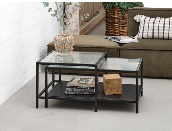 Čierne sklenené konferenčné stolíky v súprave 2 ks 60x60 cm Bronco – Unique Furniture