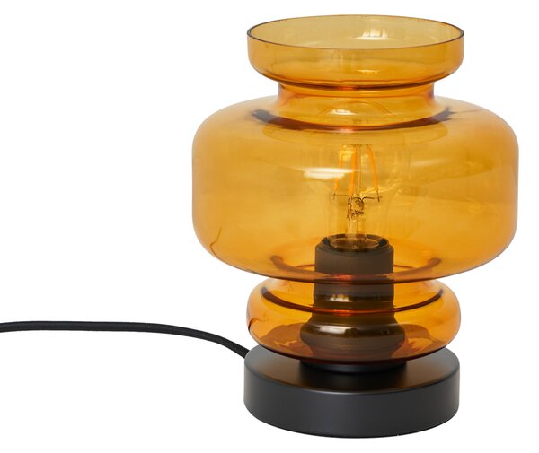 Retro stolná lampa čierna s oranžovým sklom - Denise