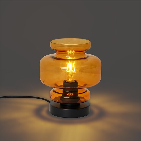 Retro stolná lampa čierna s oranžovým sklom - Denise
