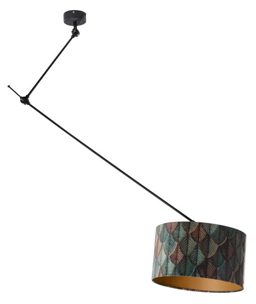 Závesná Lampa Čierna so Zamatovým Tienidlom s Dizajnom Listov a Zlatým Interiérom 40/40/40 - Blitz