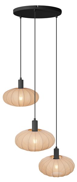 Japandi závesná lampa čierna s hnedým látkovým tienidlom 3-svetlá - Bida