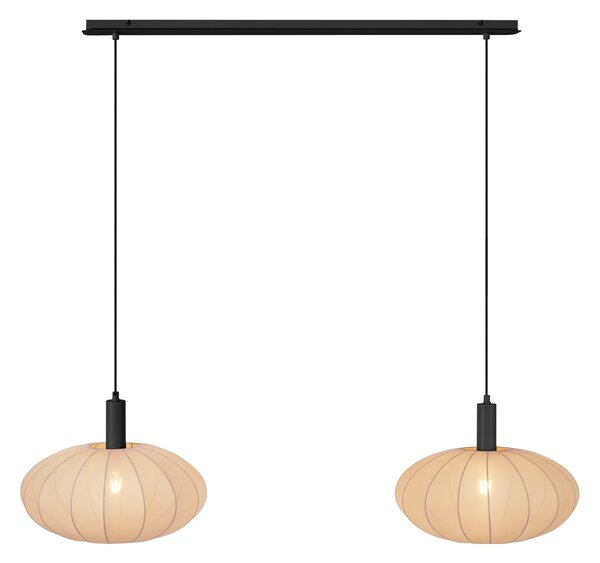 Japandi závesná lampa čierna s hnedým látkovým tienidlom 2-Lights - Bida