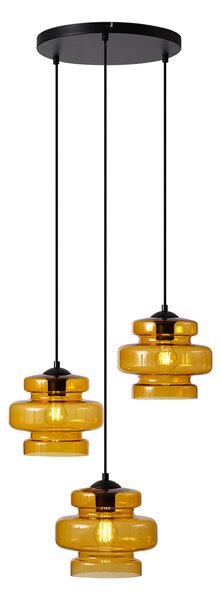 Retro závesná lampa čierna s oranžovým sklom 3-svetlá - Denise