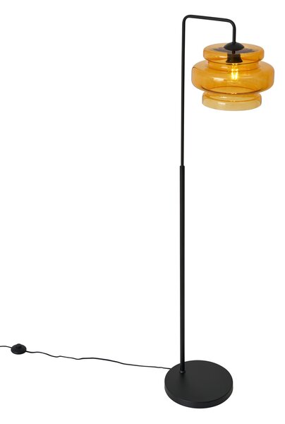 Retro stojacia lampa čierna s oranžovým sklom - Denise