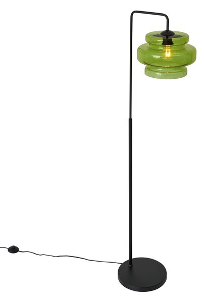 Retro stojaca lampa čierna so zeleným sklom - Denise