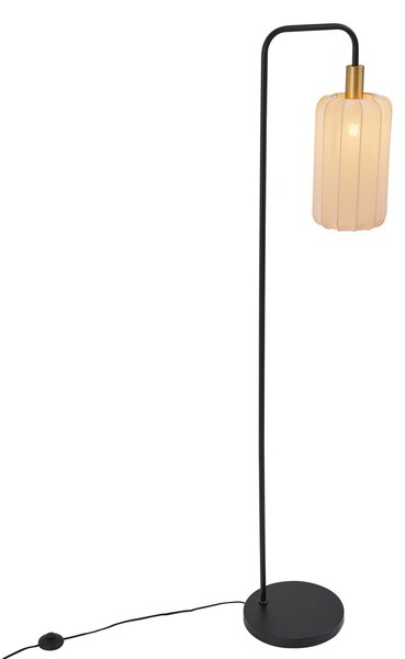 Japandi stojacia lampa čierna so zlatým a béžovým tienidlom - Pluni