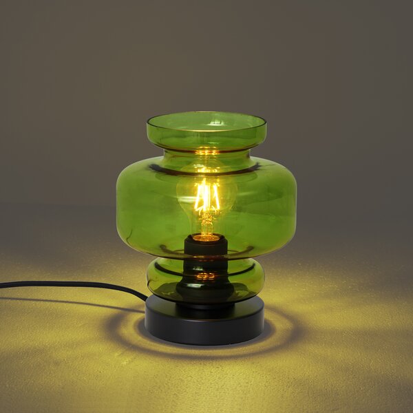 Retro stolná lampa čierna so zeleným sklom - Denise