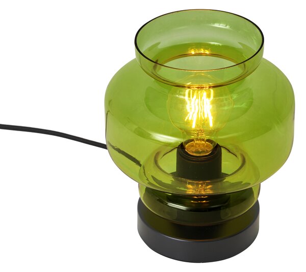 Retro stolná lampa čierna so zeleným sklom - Denise